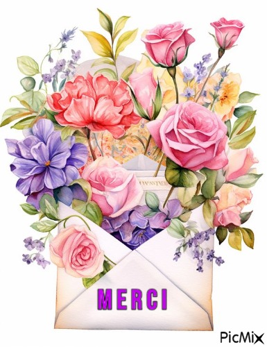 Merci enveloppe bouquet - Free PNG