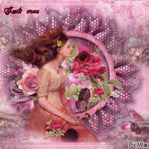 Portrait of a women among roses - Ingyenes animált GIF
