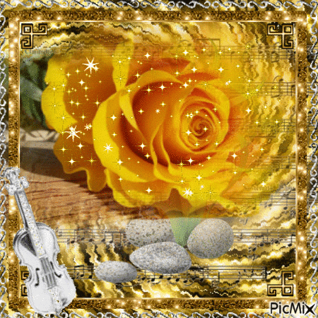 Yellow roses on gold and silver - GIF animasi gratis
