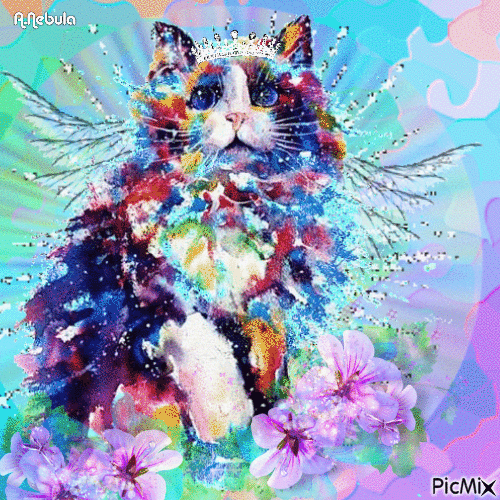 Colorful cat Angel / Contest - GIF animé gratuit
