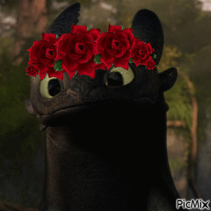 Toothless Red Flowercrown - Бесплатни анимирани ГИФ
