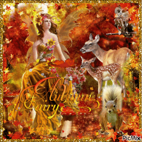 Autumn Fairy and squirrel - Free animated GIF