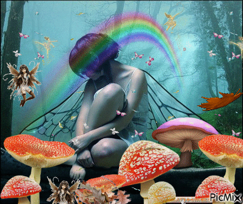 fée avec champignons - Darmowy animowany GIF