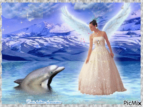 HD femme  Ange et dauphin - Gratis animeret GIF