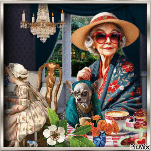 Old Lady with her pet - GIF animate gratis