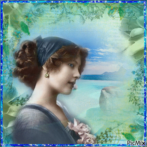 portrait vintage en bleu - Gratis geanimeerde GIF