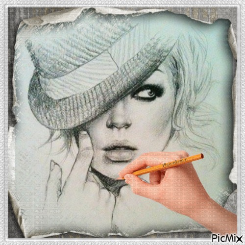 Portrait de femme au crayon. - gratis png