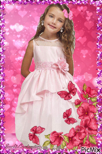 Linda menina vestida de rosa - GIF animado grátis