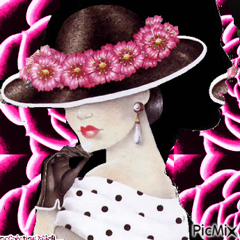 femme à chapeau - Безплатен анимиран GIF