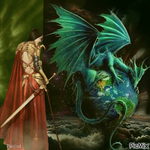THE DRAGON AND SHE WARRIOR - Free animated GIF