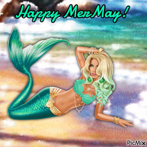 Mermaid laying on shore - Ingyenes animált GIF