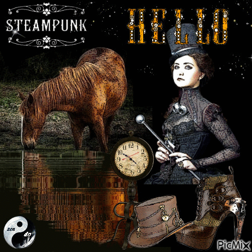 ✦ steampunk bonjour - GIF animé gratuit