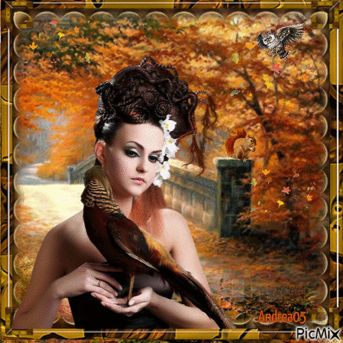 Woman with pheasant... - Δωρεάν κινούμενο GIF