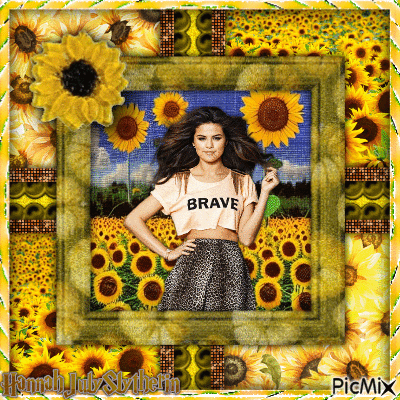 {=}Selena Gomez in a Flower Field{=} - Gratis geanimeerde GIF