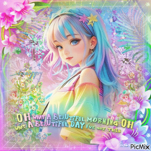 Anime girl rainbow - 免费动画 GIF