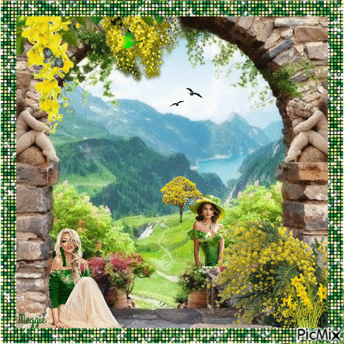 Spring in green and yellow - GIF animé gratuit
