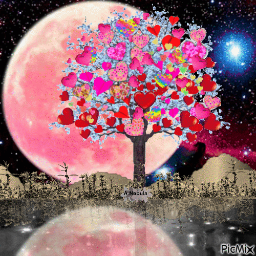 Tree Love heart Pink Moon Nebula - GIF animate gratis
