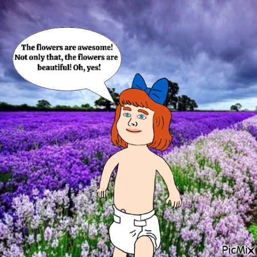 Baby thinks the flowers are awesome - Free PNG