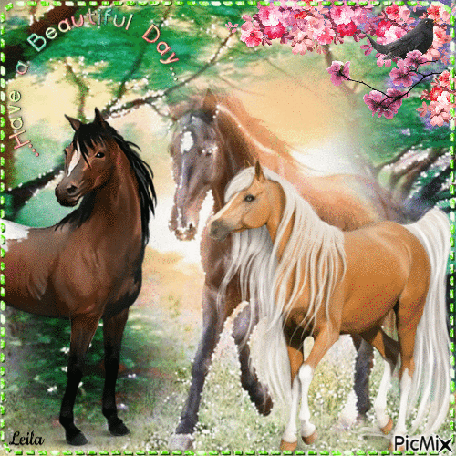Horses. Have a Beautiful Day - GIF animado grátis