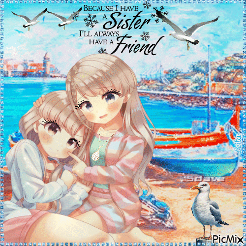 Twins, sister, summer, beach - 無料のアニメーション GIF