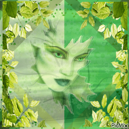 Portret van een vrouw in het groen - Free animated GIF