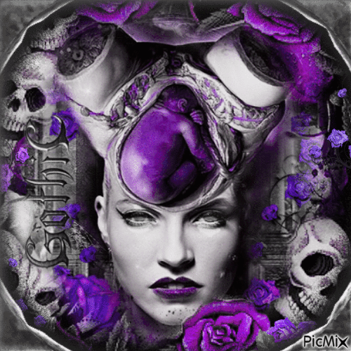 Woman gothic black white purple - GIF animé gratuit