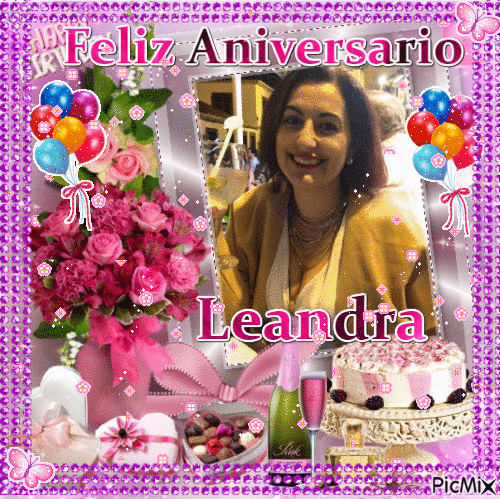 feliz aniversario Leandra - GIF animé gratuit