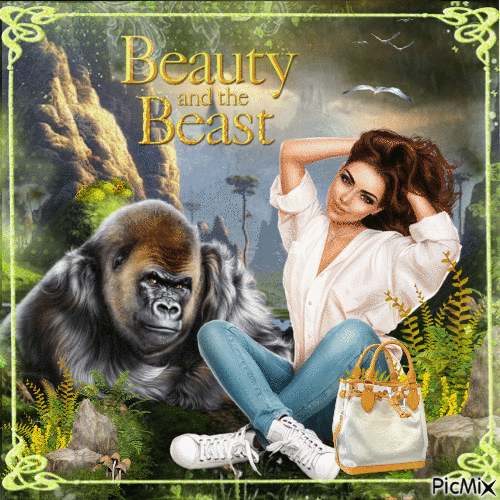 Beautifulwoman with a Beast - Δωρεάν κινούμενο GIF