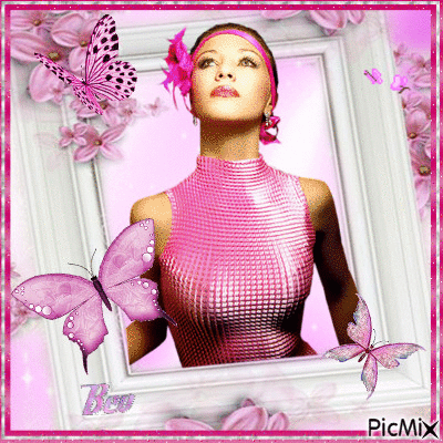Pink lady/butterflies - Free animated GIF