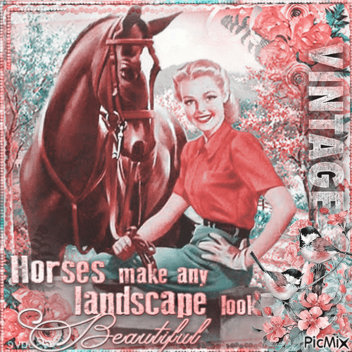 Woman and horse - Vintage - GIF animé gratuit