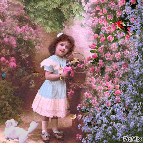 little girl in the garden - GIF animé gratuit
