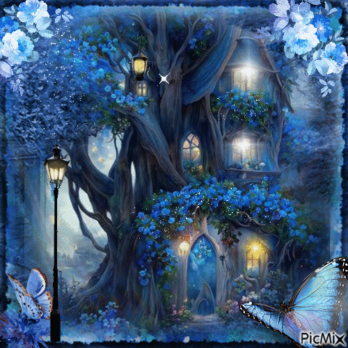 Casa del árbol de fantasía - GIF animado grátis