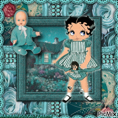 {Betty Boop & Doll in Teal} - Бесплатный анимированный гифка