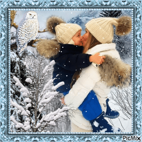 Mutter und Kind im Winter - Nemokamas animacinis gif