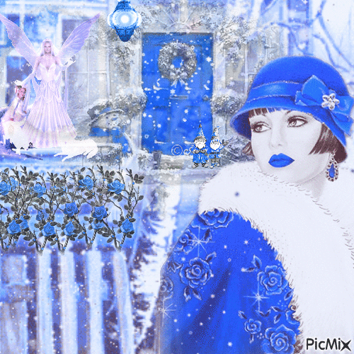 lady in blue and white - GIF animado grátis