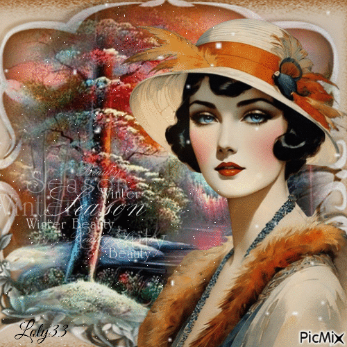 femme hiver vintage - GIF animé gratuit