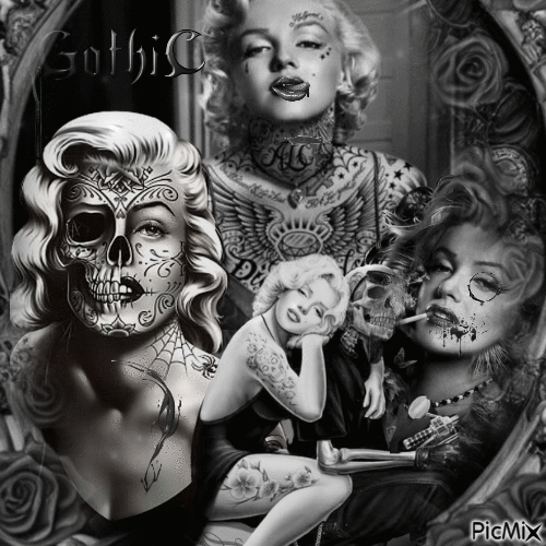 Marilyn Monroe - Gótico en blanco y negro - Darmowy animowany GIF