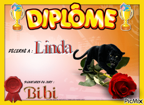 Diplome de l'amitié décerné à LINDA - Darmowy animowany GIF