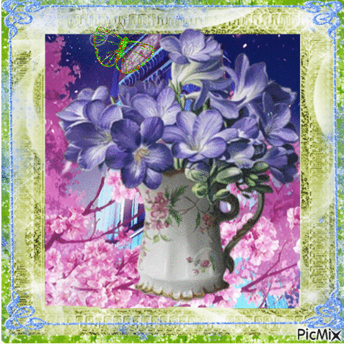 blue vintage flowers - GIF animé gratuit