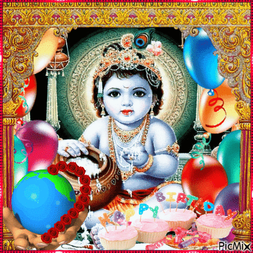 Happy Birthday Krishna - GIF เคลื่อนไหวฟรี