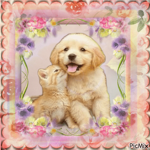 Chatons et Chiots ton pastel - Darmowy animowany GIF