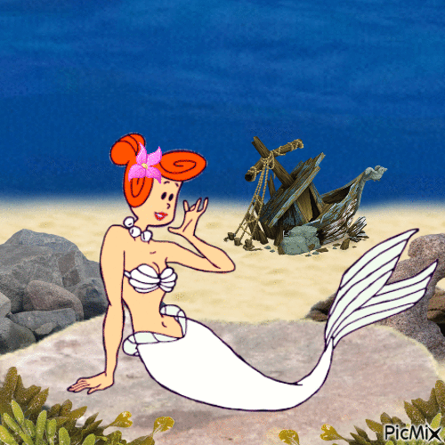 Wilma Flintstone the mermaid (my 2,310th PicMix) - Бесплатный анимированный гифка