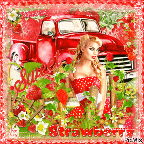 Woman and strawberry truck - Gratis geanimeerde GIF