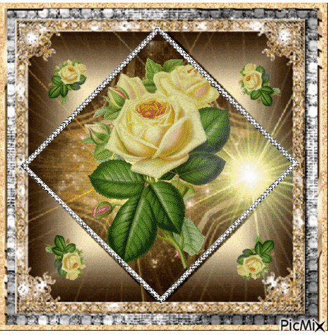 Yellow roses on gold and silver. - GIF animé gratuit