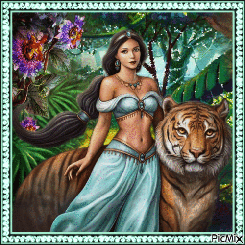 Tiger mit Frau - Fantasie - Free animated GIF
