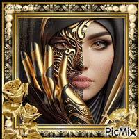 Roses dorées avec une belle dame - Free animated GIF