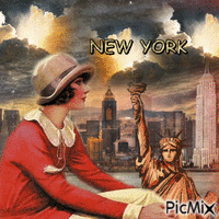 Frau in Rot in New York - Weinlese