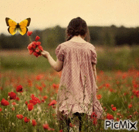 neisje met vlinder - GIF animé gratuit