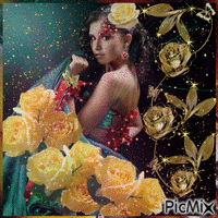 Танцовщица с розами цвета солнца - GIF animé gratuit