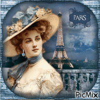 Vintage-Frau in Paris - Blauer Hintergrund - GIF animado grátis